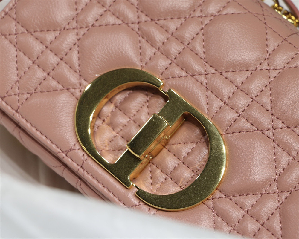 SMALL D10r CARO BAG PINK S*pple Cannage Calfskin With Silver Hardware 20 x 12 x 7 cm