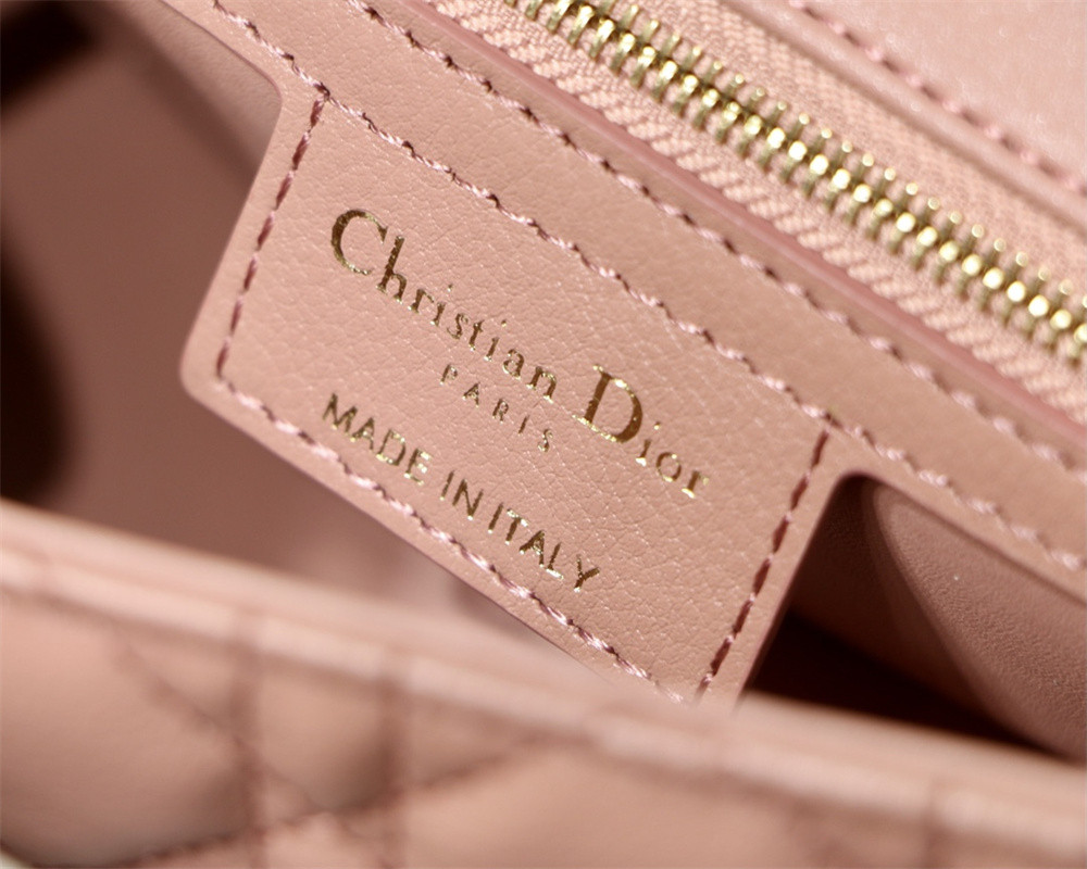 SMALL D10r CARO BAG PINK S*pple Cannage Calfskin With Silver Hardware 20 x 12 x 7 cm