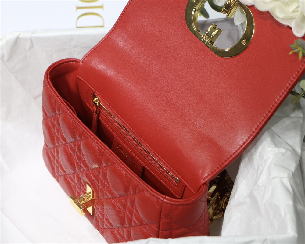 SMALL D10r CARO BAG Red S*pple Cannage Calfskin 20 x 12 x 7 cm