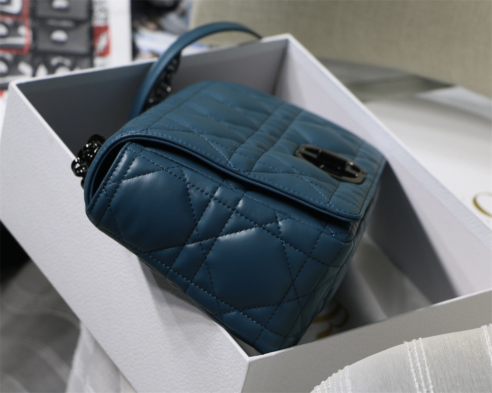 LARGE D10r CARO BAG Navy S*pple Cannage Calfskin With Silver Hardware 29 x 18 x 10 cm