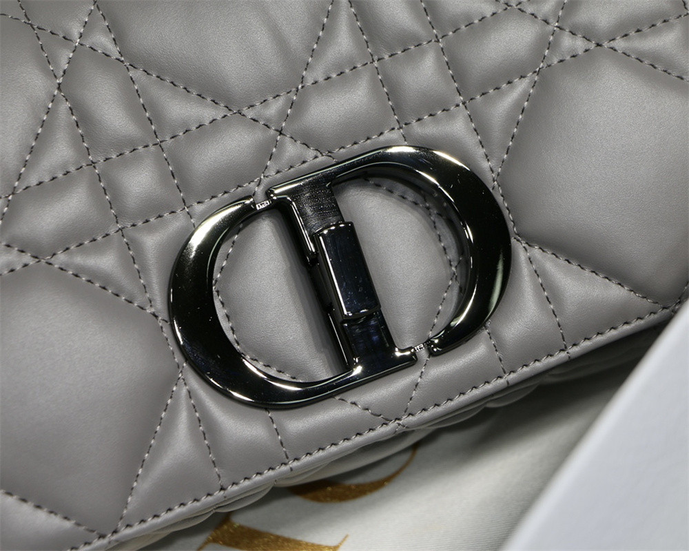 SMALL D10r CARO BAG Grey S*pple Cannage Calfskin With Silver Hardware 20 x 12 x 7 cm