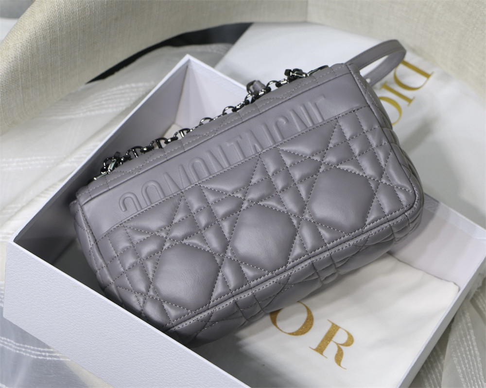 MEDIUM D10r CARO BAG Grey S*pple Cannage Calfskin With Silver Hardware 25.5 x 15.5 x 8 cm