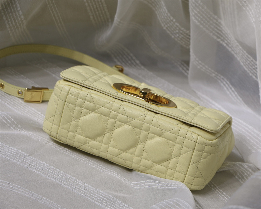 SMALL D10r CARO BAG Light Yellow S*pple Cannage Calfskin 20 x 12 x 7 cm