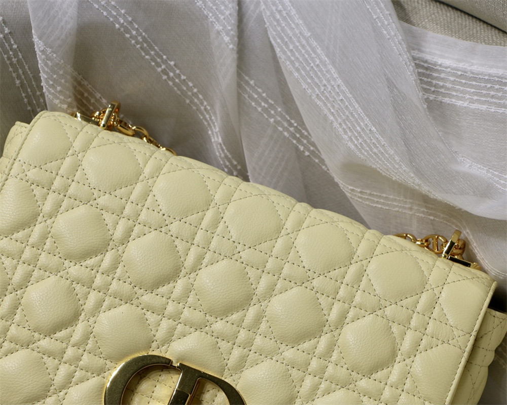 LARGE D10r CARO BAG light yellow S*pple Cannage Calfskin 29 x 18 x 10 cm