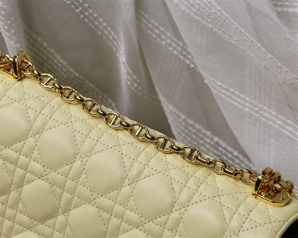 LARGE D10r CARO BAG light yellow S*pple Cannage Calfskin 29 x 18 x 10 cm