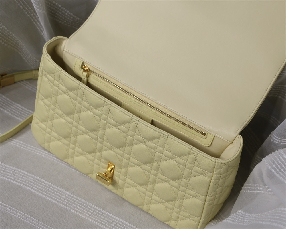 LARGE D10r CARO BAG light yellow S*pple Cannage Calfskin 29 x 18 x 10 cm