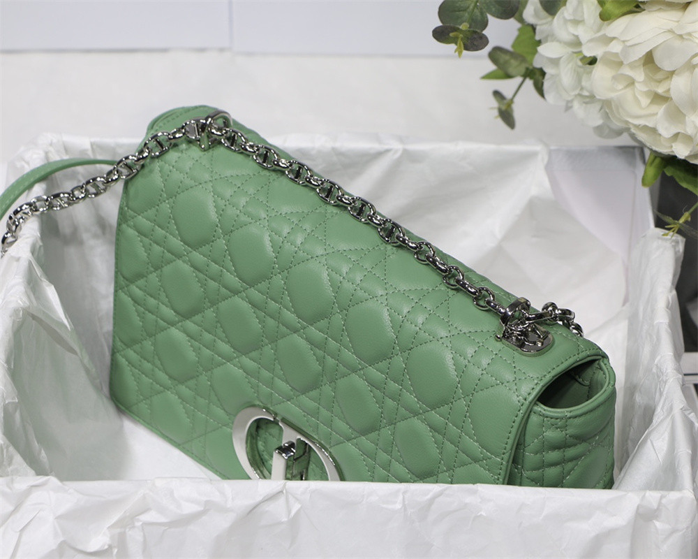 LARGE D10r CARO BAG Green S*pple Cannage Calfskin With Silver Hardware 29 x 18 x 10 cm