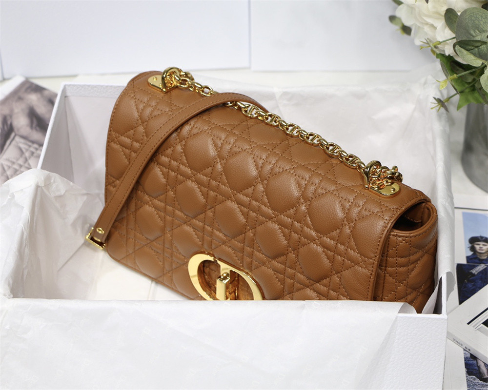 MEDIUM D10r CARO BAG Caramel S*pple Cannage Calfskin 25.5 x 15.5 x 8 cm