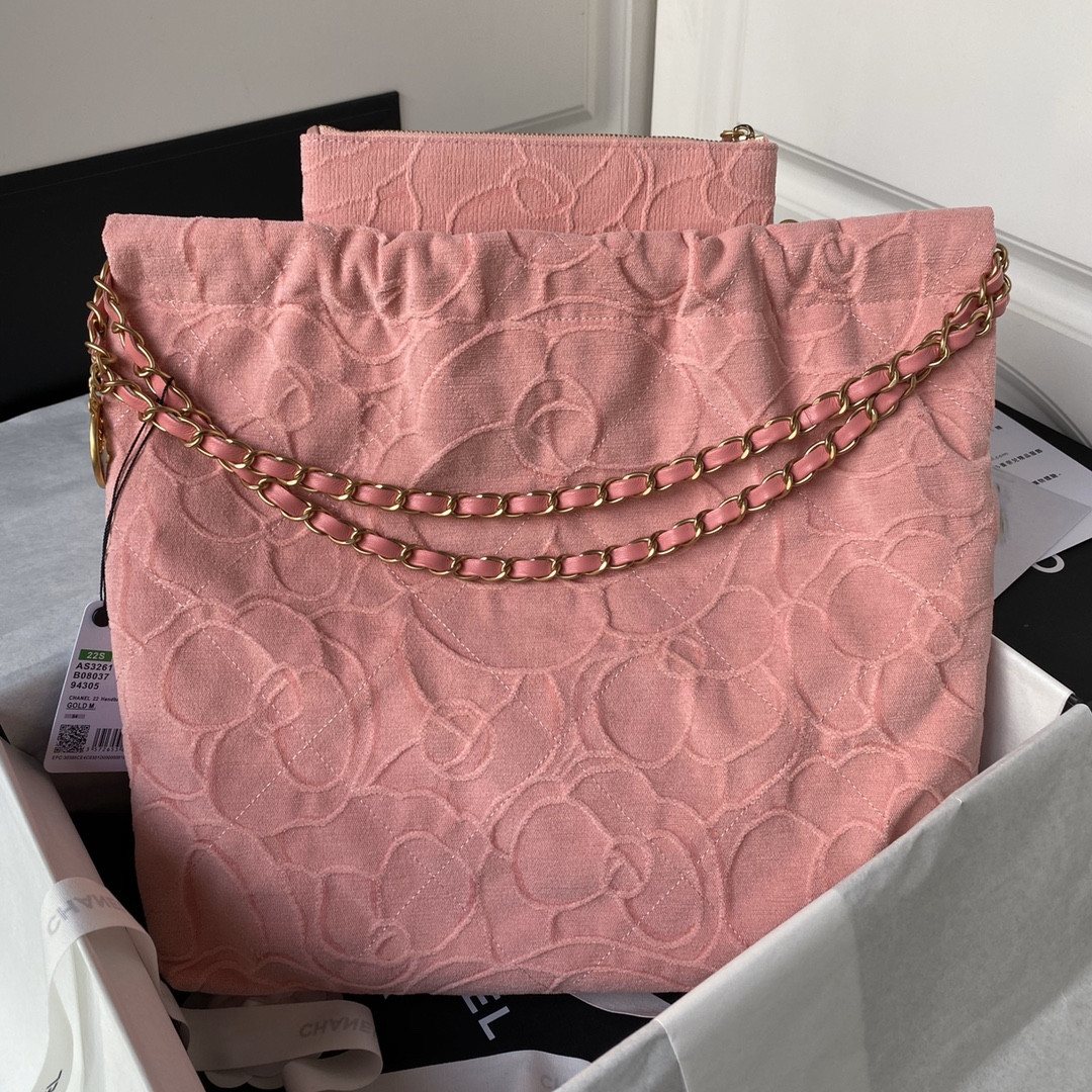 Ch**el 22 HANDBAG velvet pink 15.2×16.4×3.1 in