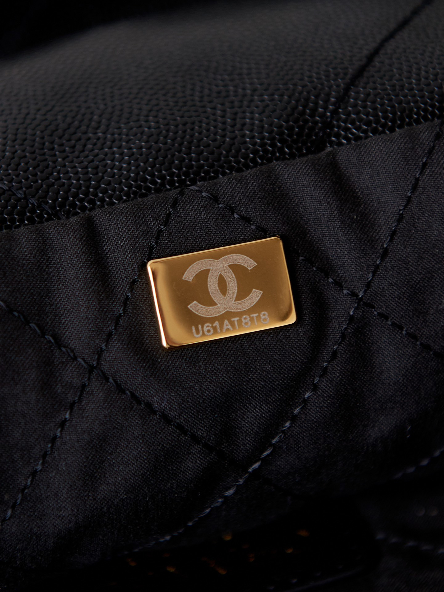 Ch**el 22 SMALL HANDBAG Shiny Calfskin & GOLD Metal BLACK 13.7×14.4×2.7 in