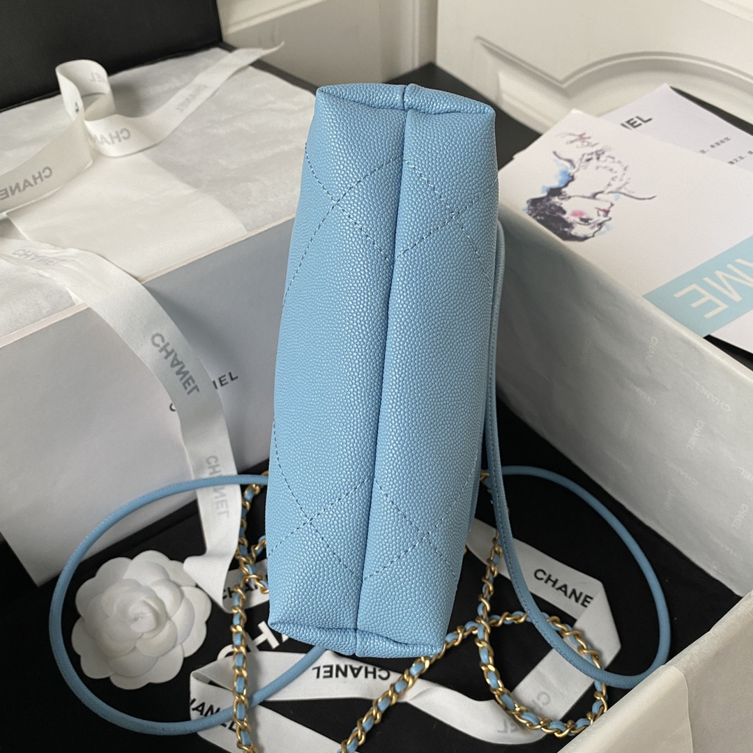 Ch**el 22 MINI HANDBAG GRAINED LEATHER BLUE 7.8 × 7.4 × 2.3 in