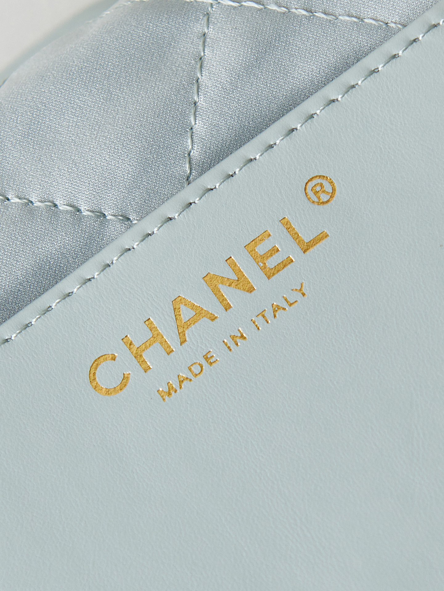 Ch**el 22 MINI HANDBAG Shiny Calfskin Light Blue 7.8 × 7.4 × 2.3 in