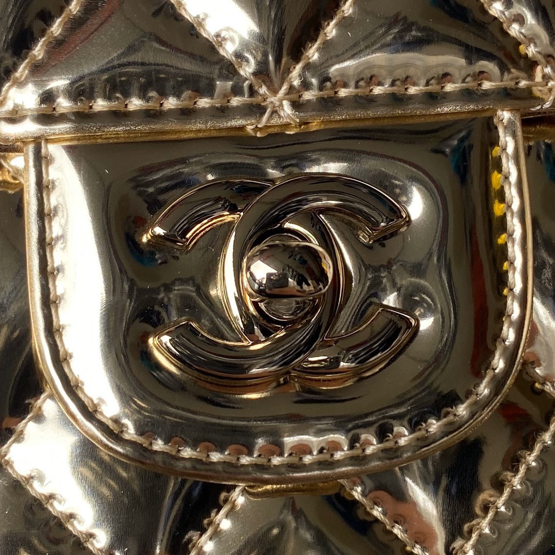 Ch**el FLAP BAG & STAR COIN PURSE GOLD 12.5×19×5cm