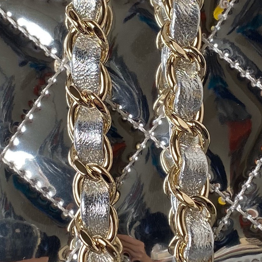 Ch**el FLAP BAG & STAR COIN PURSE SILVER 12.5×19×5cm