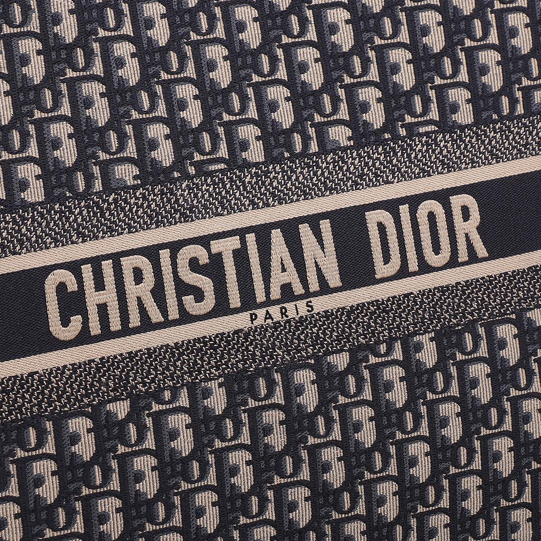 Large D10r Book Tote  Ecru and Blue D10r Oblique Embroidery 16.5 x 14 x 7.5 inches