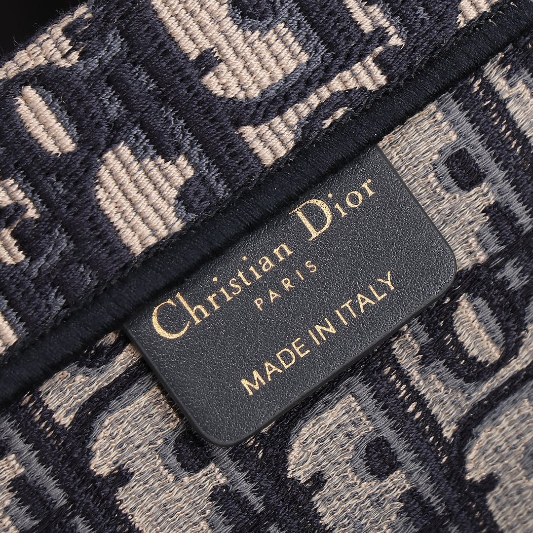 Large D10r Book Tote  Ecru and Blue D10r Oblique Embroidery 16.5 x 14 x 7.5 inches