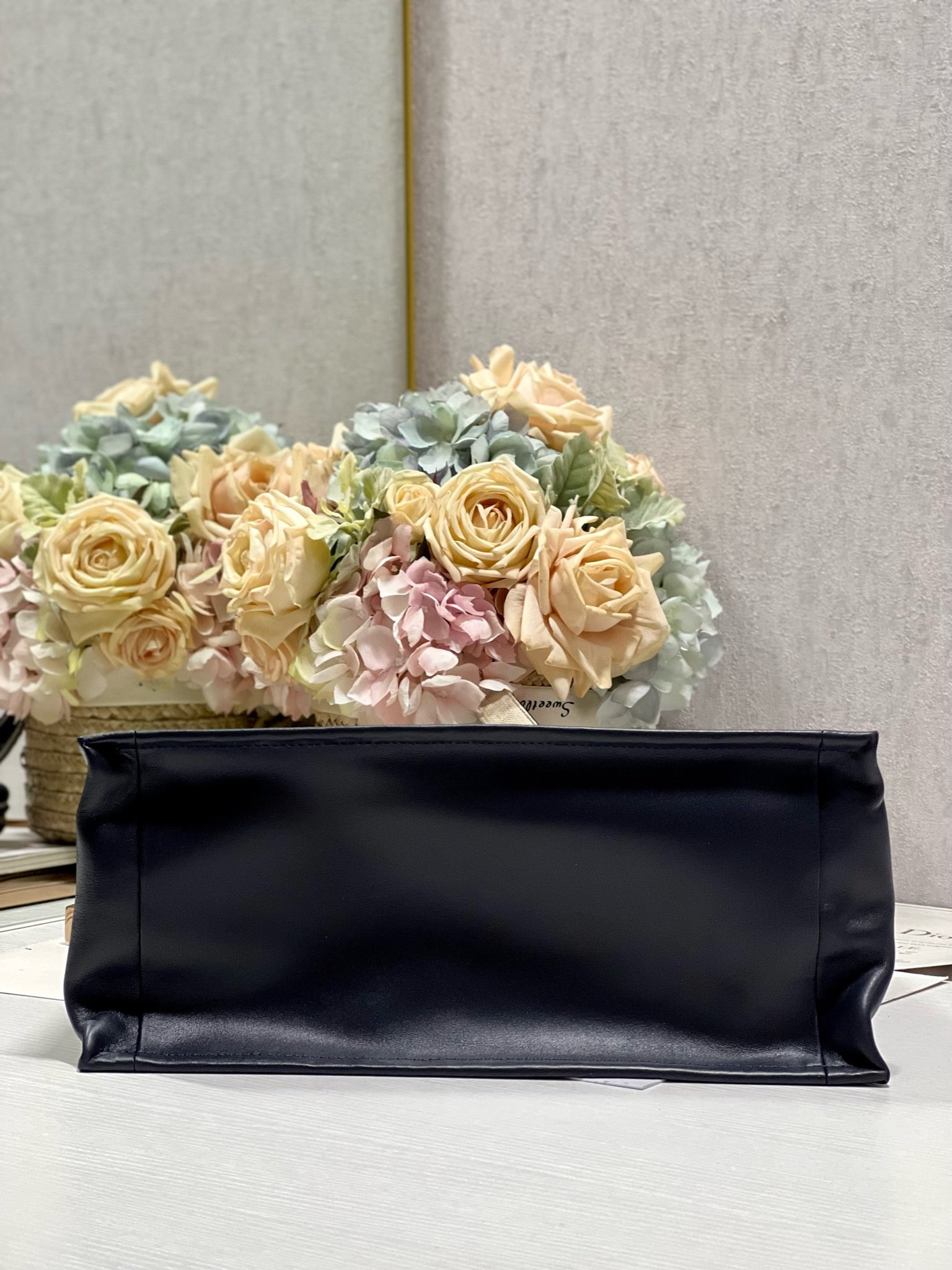 Medium D10r Book Tote Ecru and Blue D10r Oblique Embroidery 14 x 11 x 6.5 inches