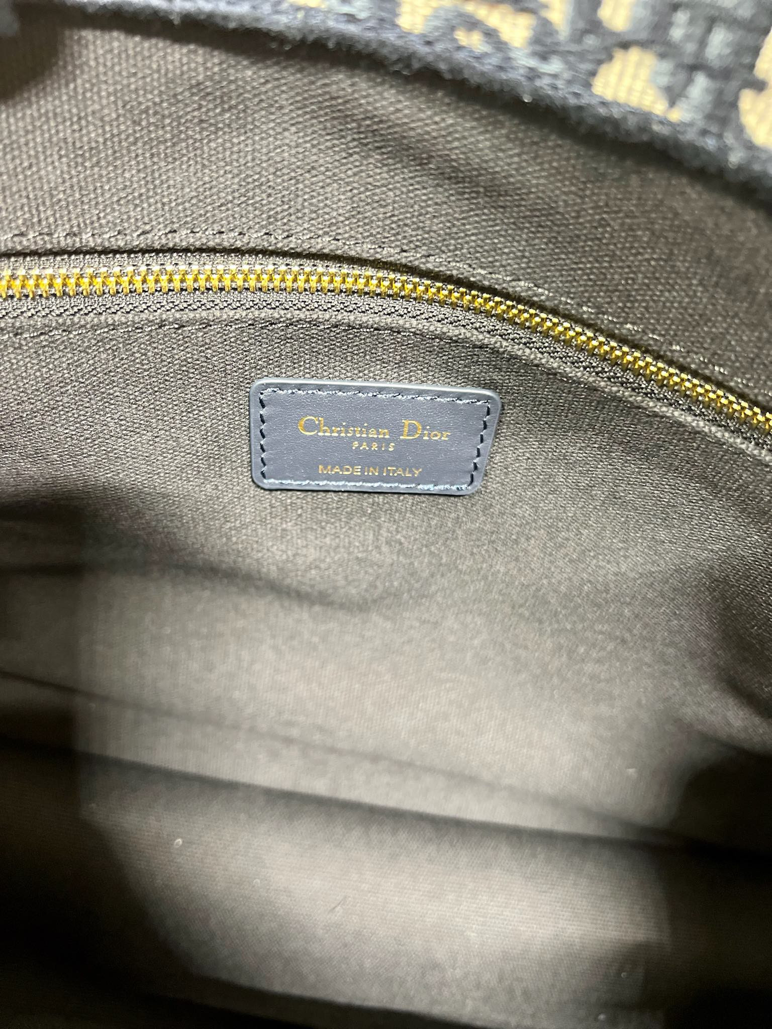 Medium D10r Book Tote Ecru and Blue D10r Oblique Embroidery 14 x 11 x 6.5 inches