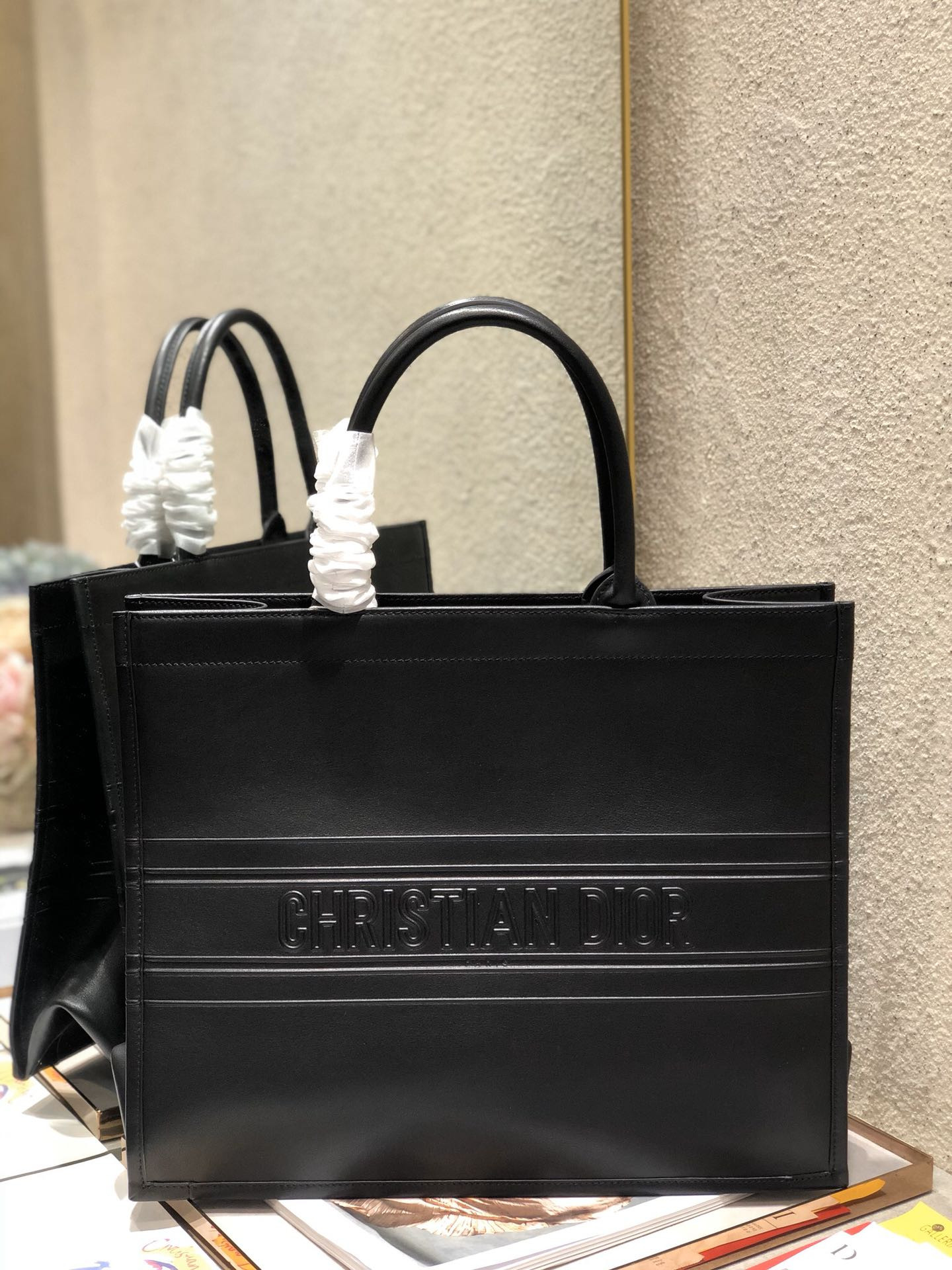 Large D10r Book Tote Black D10r Oblique Embossed Calfskin 16.5 x 14 x 7.5 inches