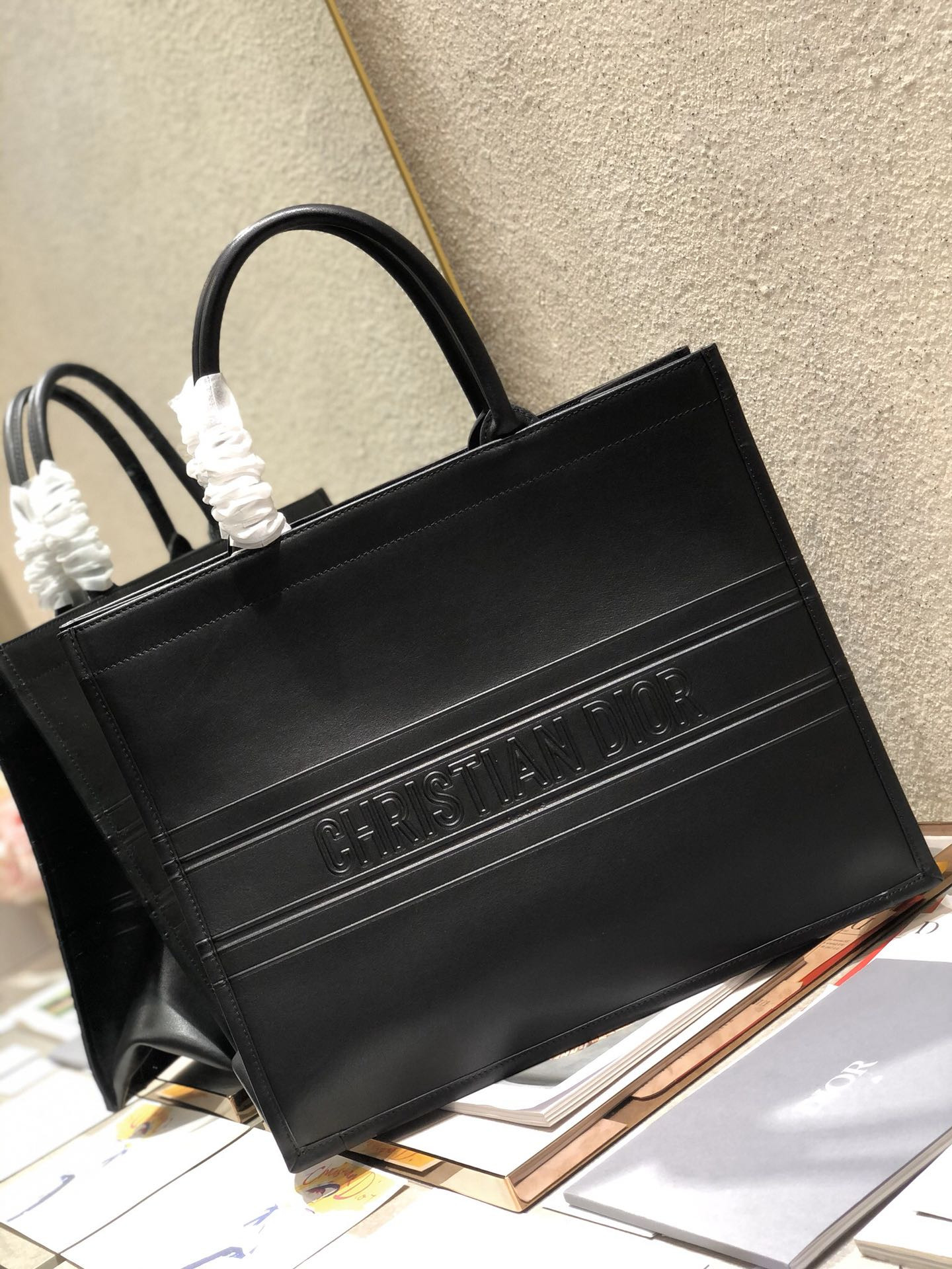 Large D10r Book Tote Black D10r Oblique Embossed Calfskin 16.5 x 14 x 7.5 inches