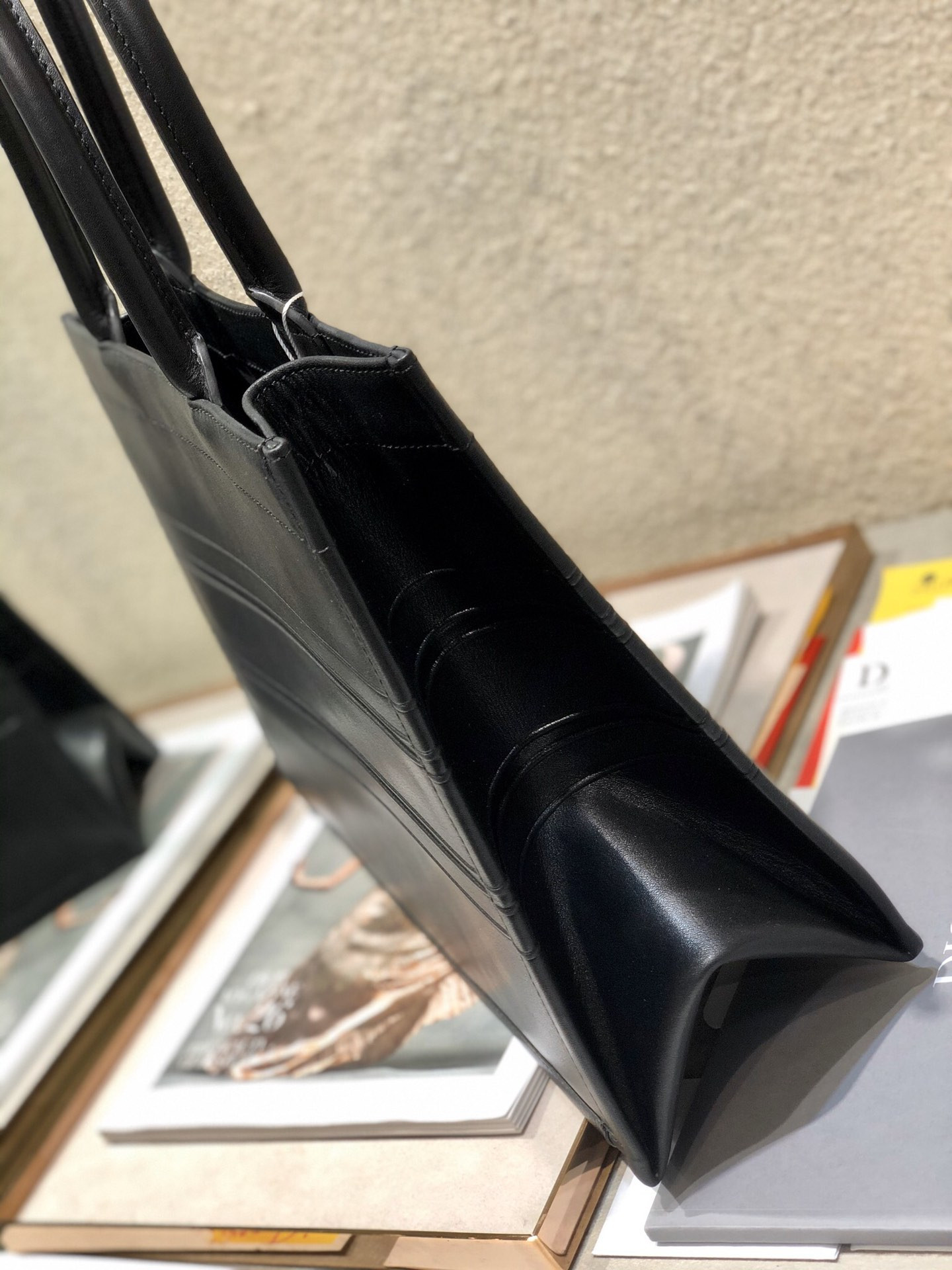 Calfskin Embossed Medium D10r Book Tote Black 14 x 11 x 6.5 inches