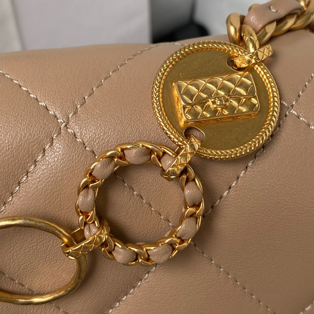 Ch**el MINI FLAP BAG Khaki 5.3 × 6.6 × 3.1 in