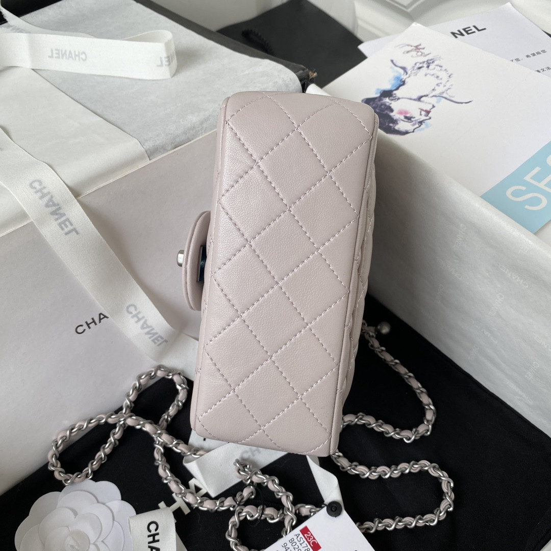 Ch**el MINI FLAP BAG SHINY CALFSKIN & SILVER-Tone METAL 5.3 × 6.6 × 3.1 in