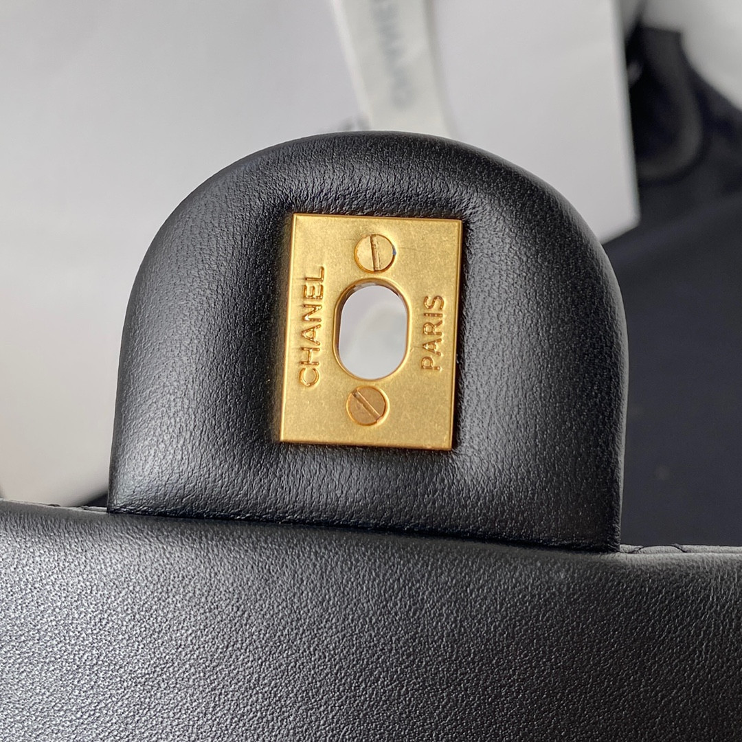 Ch**el MINI FLAP BAG SHINY CALFSKIN & Gold-Tone METAL BLack 5.3 × 6.6 × 3.1 in