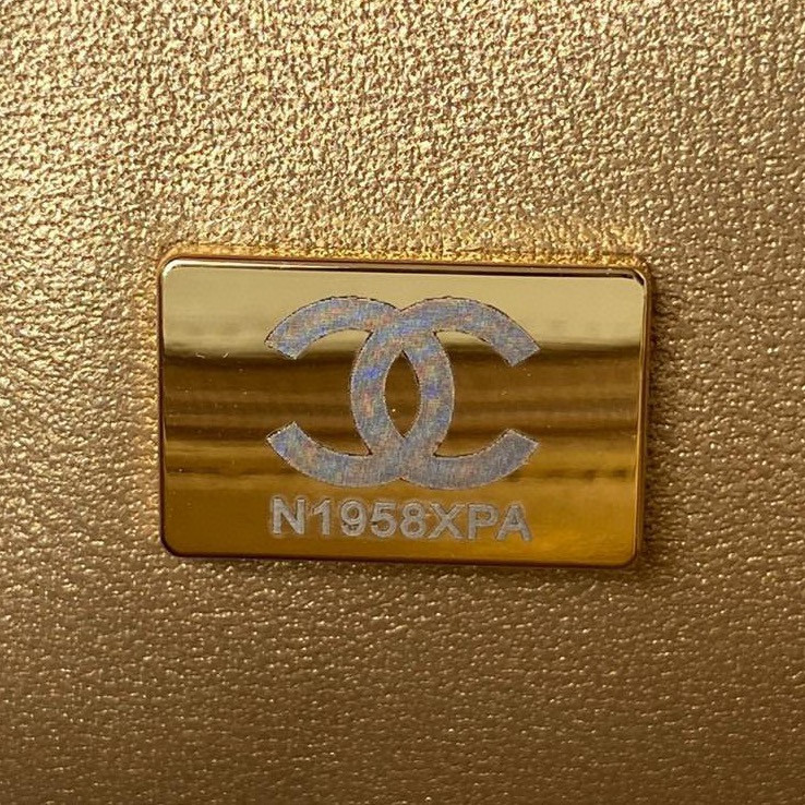 Ch**el MINI FLAP BAG SHINY CALFSKIN & Gold-Tone METAL LIGHT BLUE 5.3 × 6.6 × 3.1 in