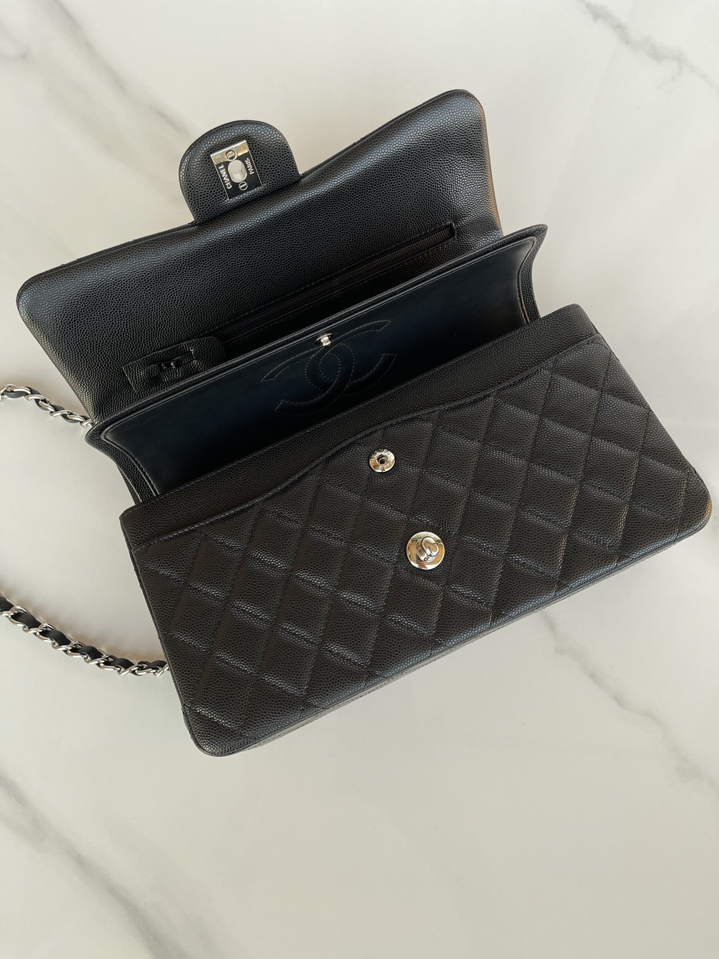 Ch**el CLASSIC HANDBAG GRAINED CALFSKIN 6 × 9.9 × 2.5 in