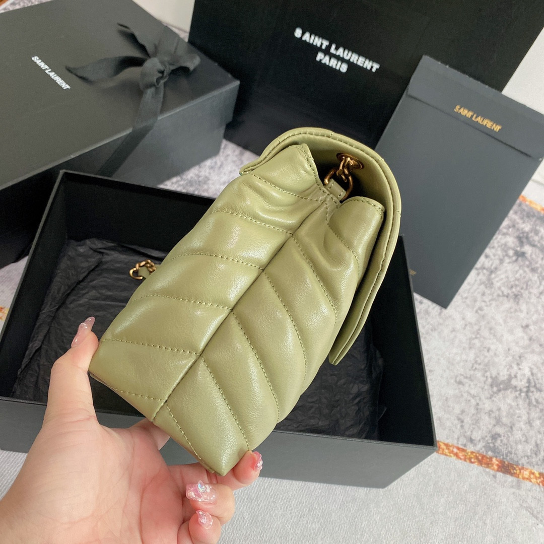 Y51 LOULOU SMALL IN QUILTED LEATHER GREEN 9 X 6.1 X 3.3 INCHES