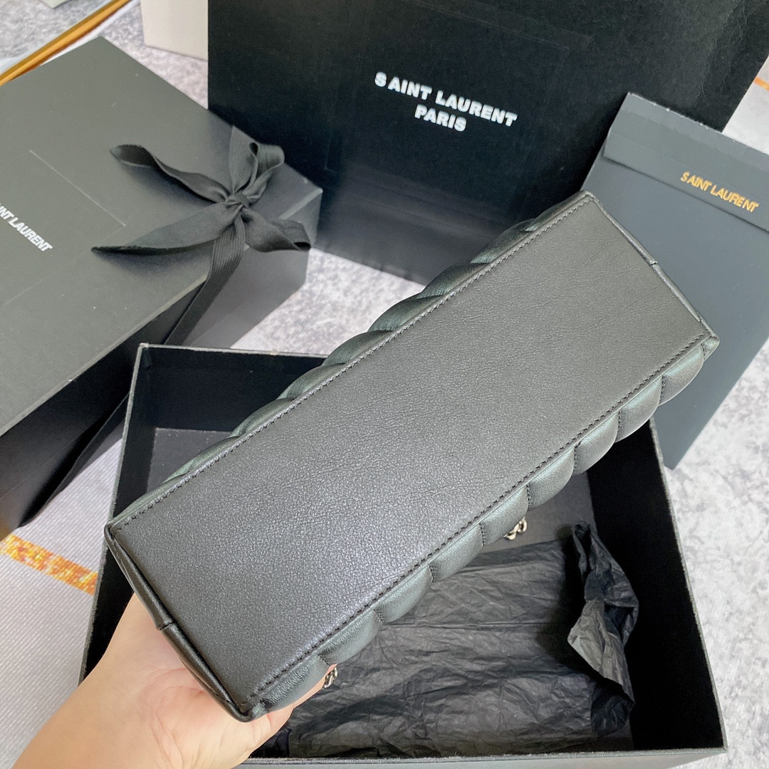 Y51 LOULOU SMALL IN QUILTED LEATHER BLACK SILVER 9 X 6.1 X 3.3 INCHES