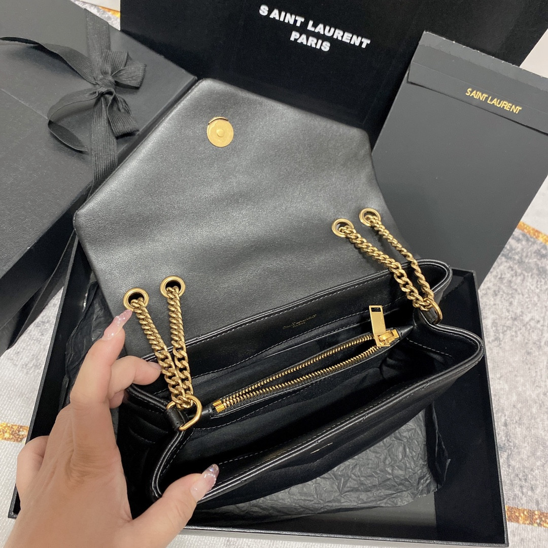 Y51 LOULOU SMALL IN QUILTED LEATHER BLACK GOLD 9 X 6.1 X 3.3 INCHES