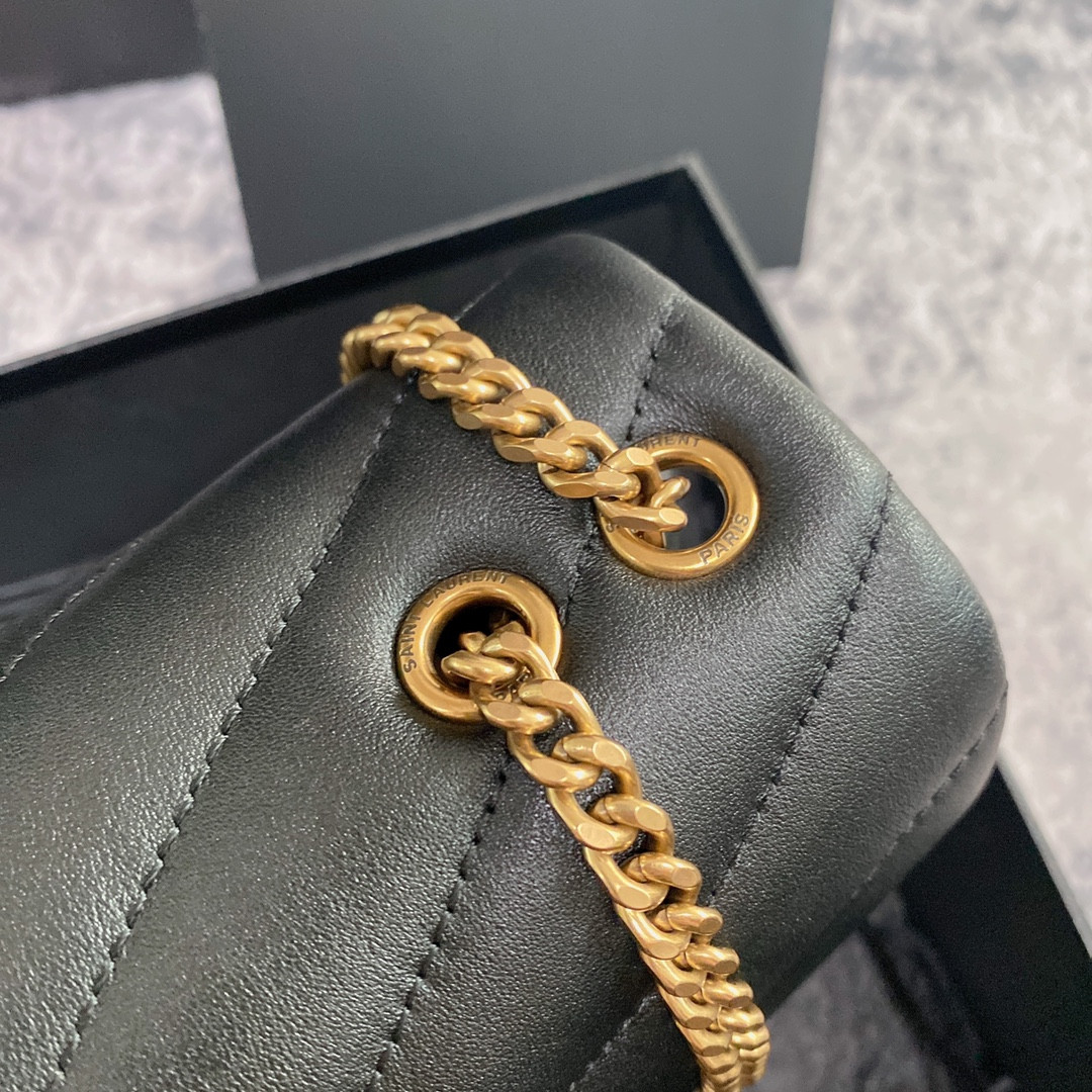 Y51 LOULOU SMALL IN QUILTED LEATHER BLACK GOLD 9 X 6.1 X 3.3 INCHES