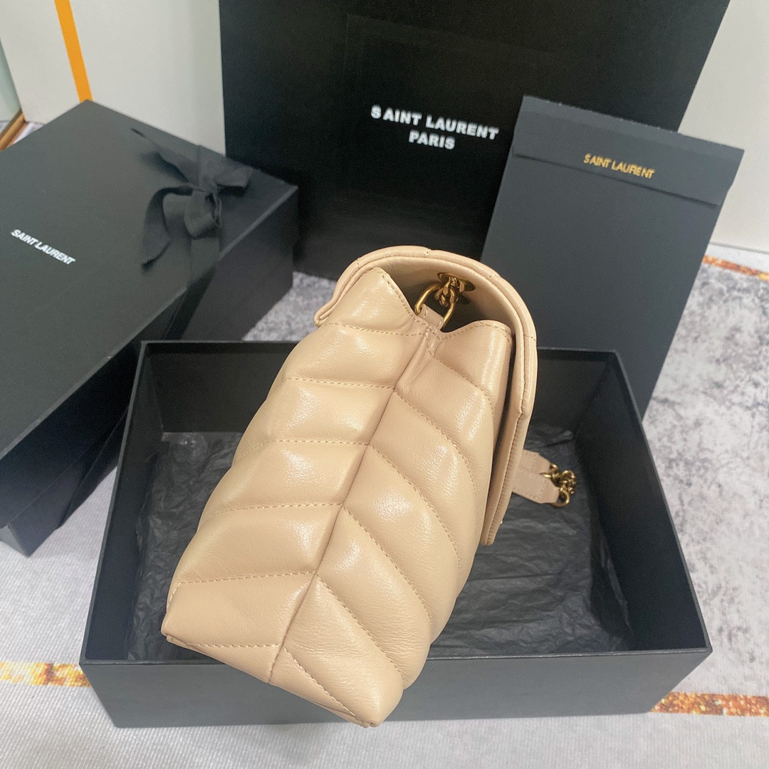 Y51 LOULOU SMALL IN QUILTED LEATHER light beige 9 X 6.1 X 3.3 INCHES