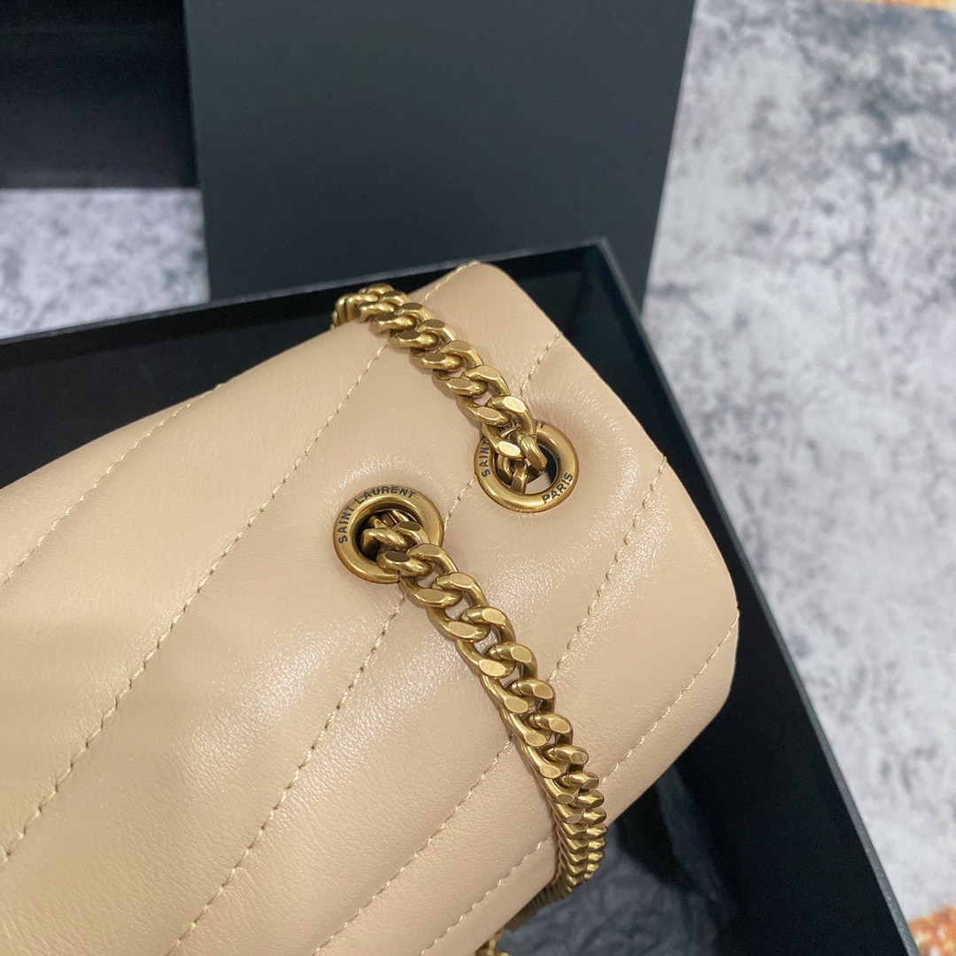 Y51 LOULOU SMALL IN QUILTED LEATHER light beige 9 X 6.1 X 3.3 INCHES