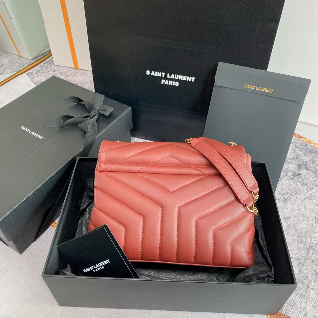 Y51 LOULOU SMALL IN QUILTED LEATHER RED GOLD 9 X 6.1 X 3.3 INCHES