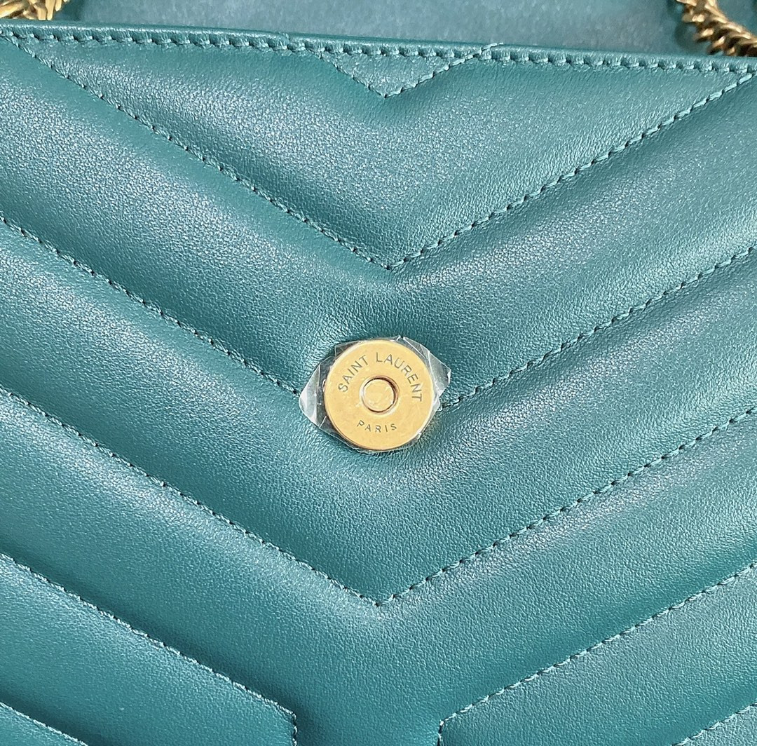 Y51 LOULOU SMALL IN QUILTED LEATHER BLUE GOLD 9 X 6.1 X 3.3 INCHES