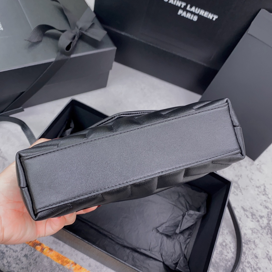 Y51 TOY LOULOU IN QUILTED LEATHER BLACK SILVER 7.9 X 5.5 X 3 INCHES