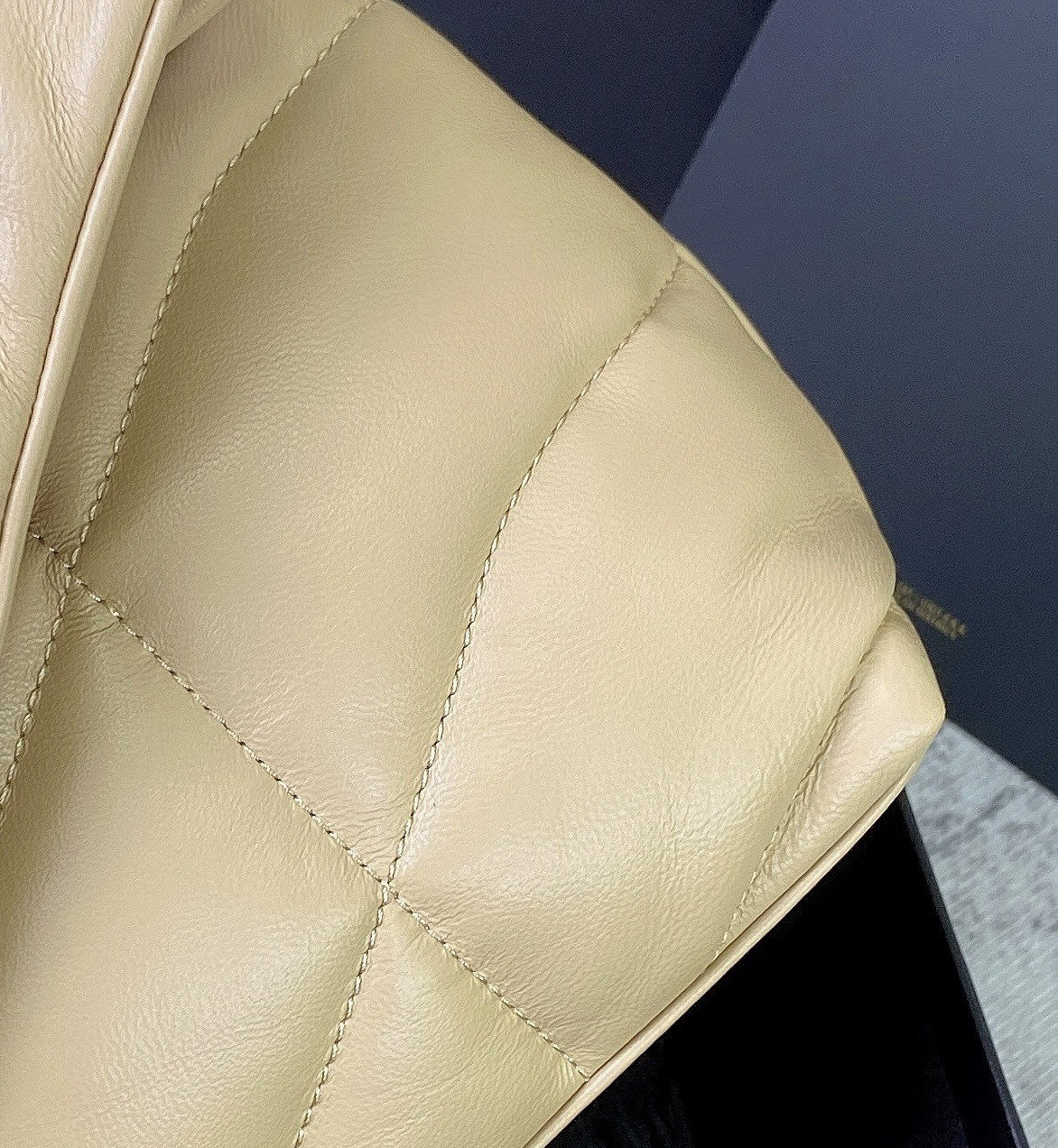 Y51 PUFFER SMALL IN NAPPA LEATHER BEIGE SILVER 11.4 X 6.6 X 4.3 INCHES