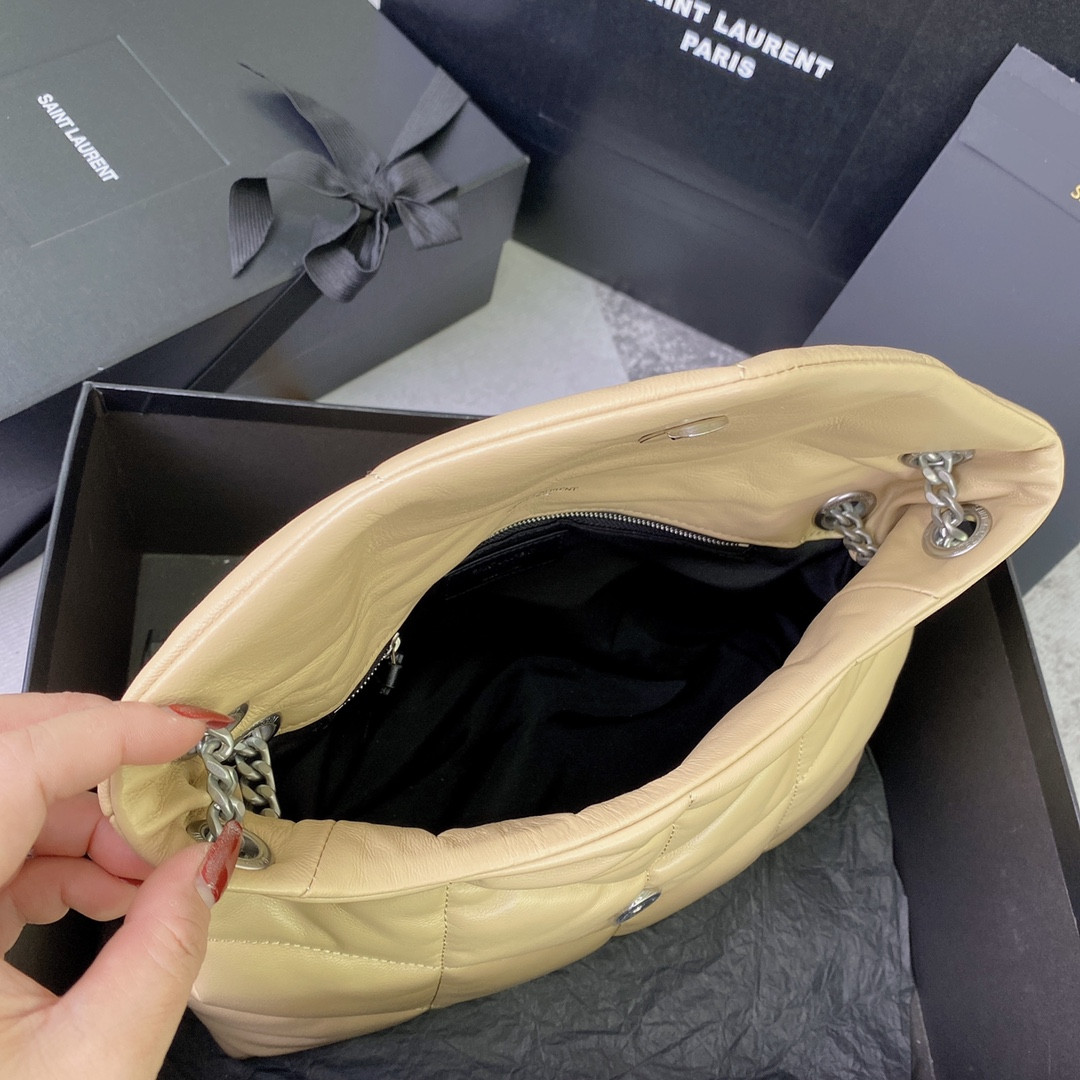 Y51 PUFFER SMALL IN NAPPA LEATHER BEIGE SILVER 11.4 X 6.6 X 4.3 INCHES