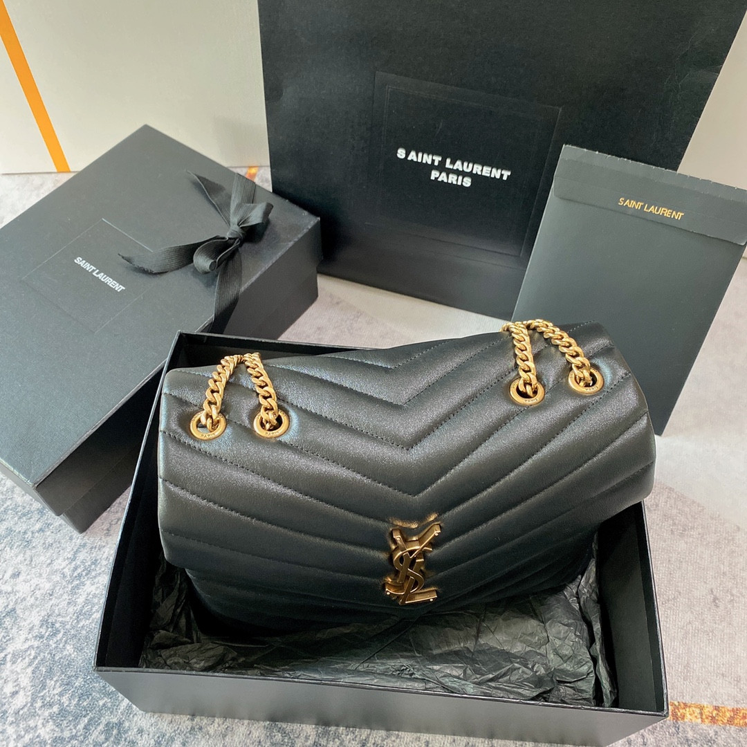 Y51 LOULOU MEDIUM IN QUILTED LEATHER BLACK 12.5 X 8.6 X 3.5 INCHES