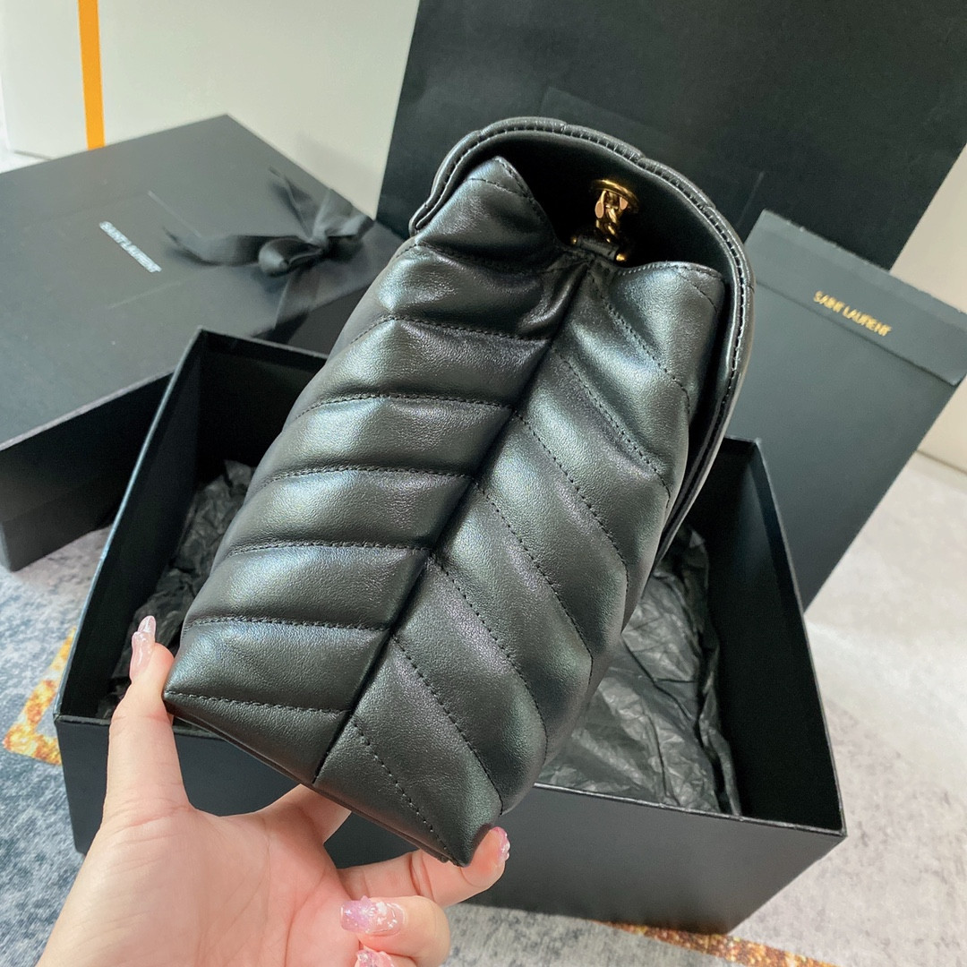 Y51 LOULOU MEDIUM IN QUILTED LEATHER BLACK 12.5 X 8.6 X 3.5 INCHES