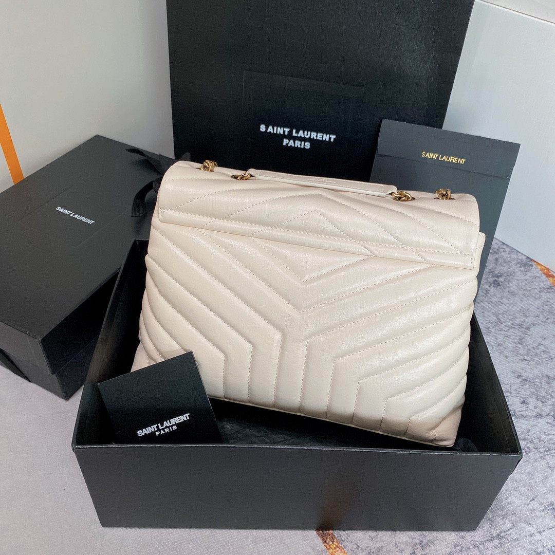 Y51 LOULOU MEDIUM IN QUILTED LEATHER BLANC VINTAGE 12.5 X 8.6 X 3.5 INCHES