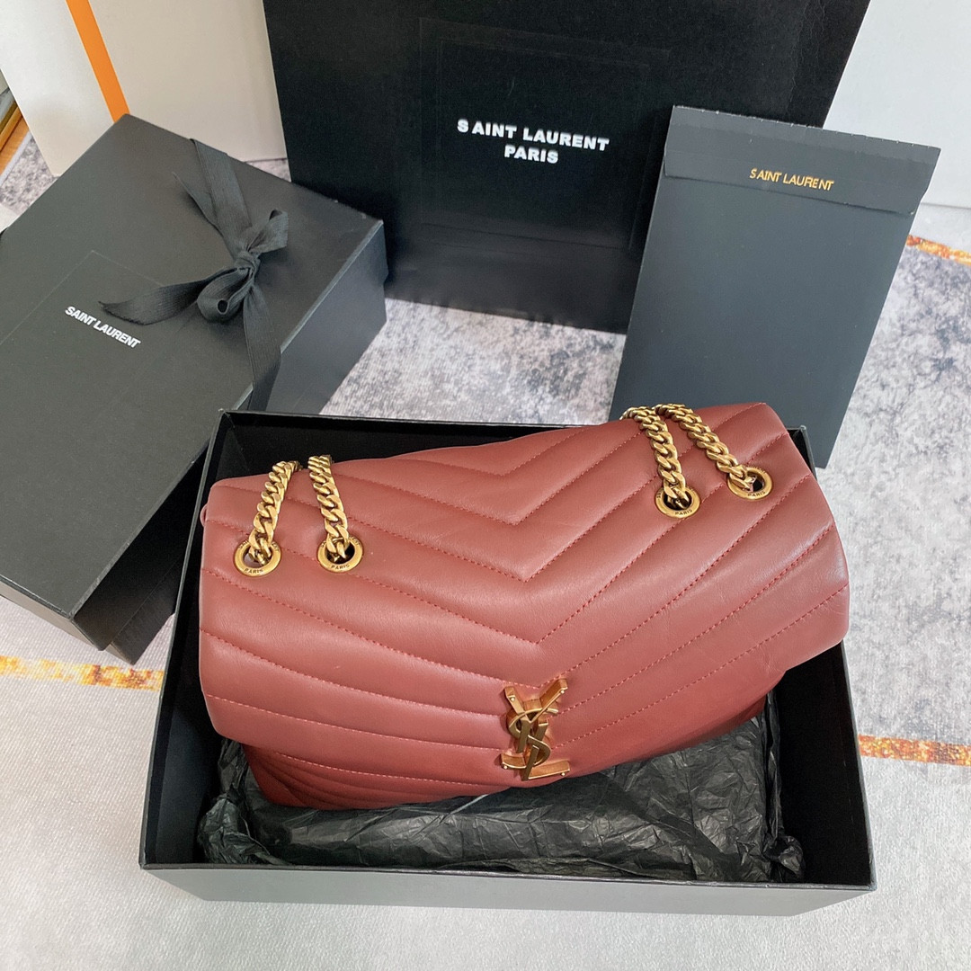 Y51 LOULOU MEDIUM IN QUILTED LEATHER LIGHT RED 12.5 X 8.6 X 3.5 INCHES