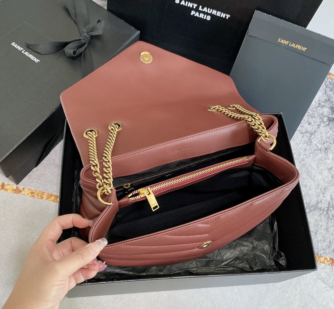 Y51 LOULOU MEDIUM IN QUILTED LEATHER LIGHT RED 12.5 X 8.6 X 3.5 INCHES