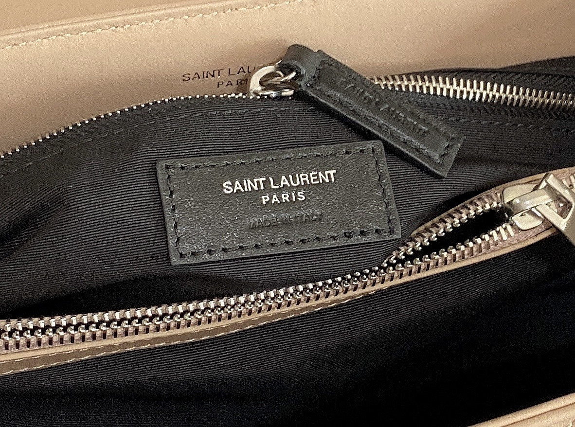 Y51 LOULOU MEDIUM IN QUILTED LEATHER DARK BEIGE SILVER 12.5 X 8.6 X 3.5 INCHES