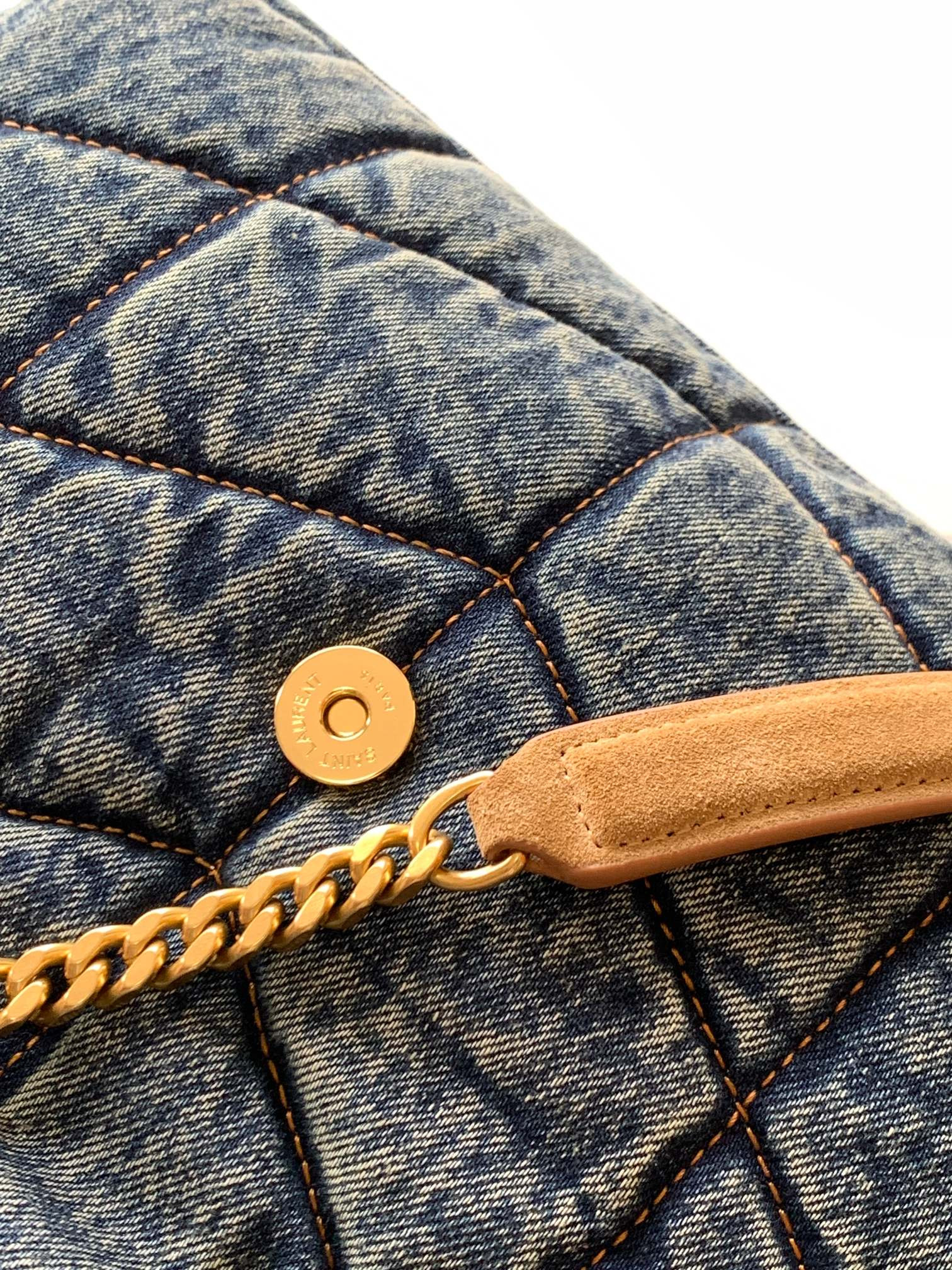 Y51 PUFFER SMALL IN SUEDE AND DENIM LIGHT BLUE 11.4 X 6.6 X 4.3 INCHES