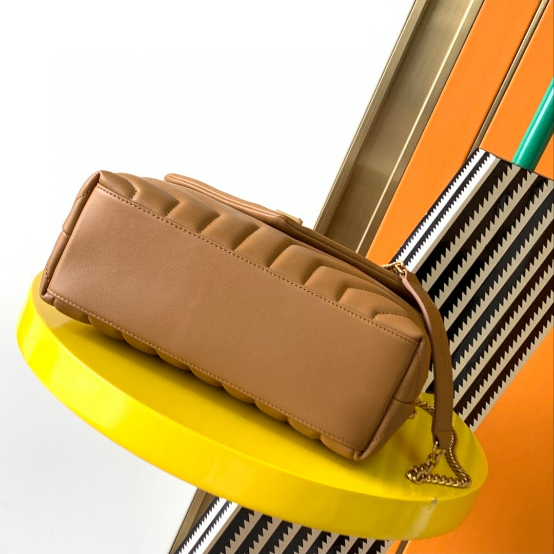 Y51 LOULOU SMALL IN QUILTED LEATHER BROWN 9 X 6.1 X 3.3 INCHES