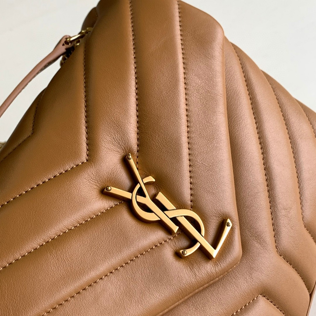 Y51 LOULOU SMALL IN QUILTED LEATHER BROWN 9 X 6.1 X 3.3 INCHES